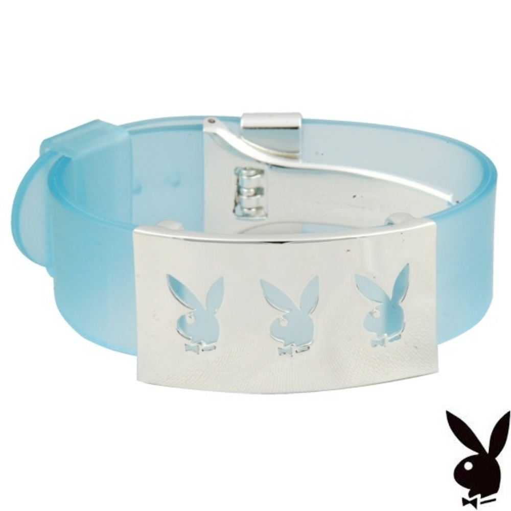 Playboy Bracelet Bunny Stainless Steel Blue Cuff - Picture 4 of 4